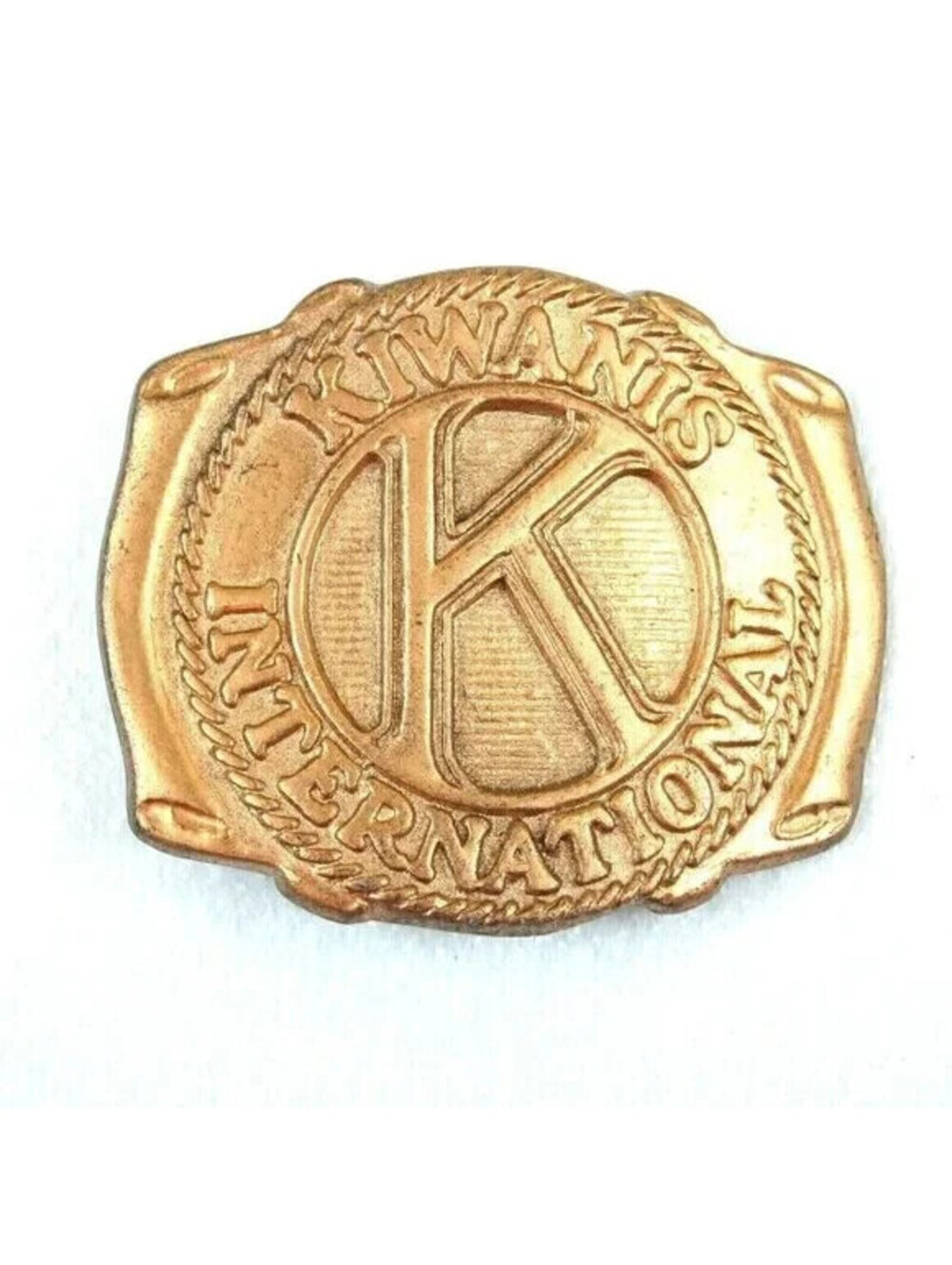 Vintage Kiwanis International Service Club Belt Buckle Gold tone Metal Logo RARE